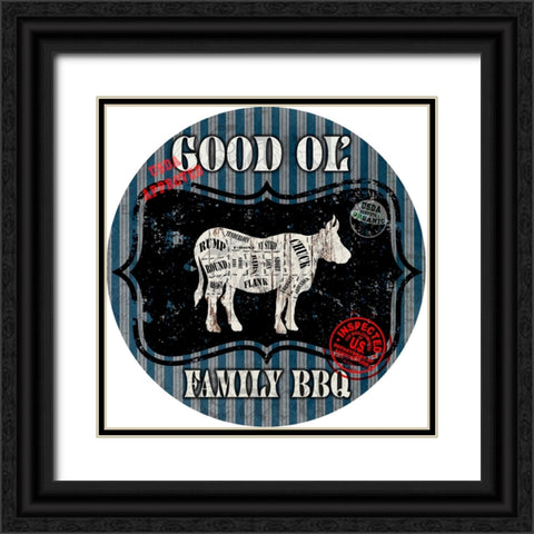 Good Ol Family BBQ Round Cow Black Ornate Wood Framed Art Print with Double Matting by LightBoxJournal