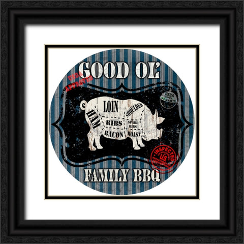 Good Ol Family BBQ Round Pig Black Ornate Wood Framed Art Print with Double Matting by LightBoxJournal