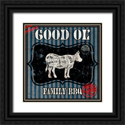 Good Ol Family BBQ Square Cow Black Ornate Wood Framed Art Print with Double Matting by LightBoxJournal