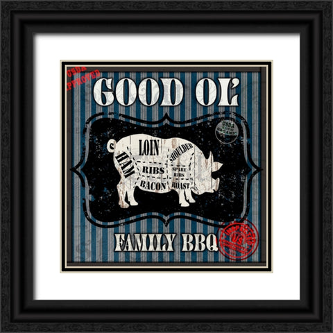 Good Ol Family BBQ Square Pig Black Ornate Wood Framed Art Print with Double Matting by LightBoxJournal