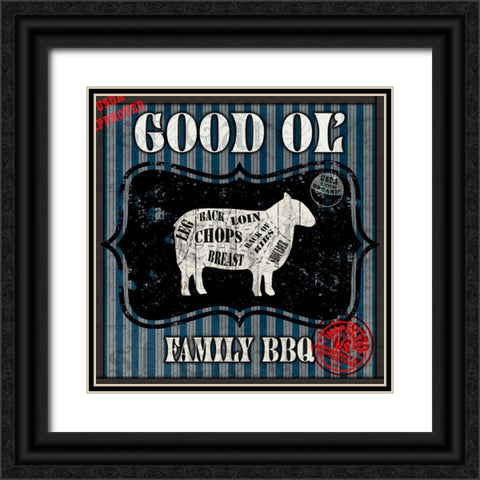 Good Ol Family BBQ Square Sheep Black Ornate Wood Framed Art Print with Double Matting by LightBoxJournal