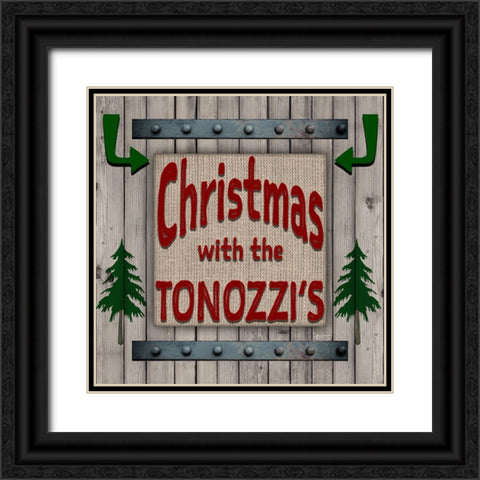 Personalized Christmas Sign V6 Black Ornate Wood Framed Art Print with Double Matting by LightBoxJournal