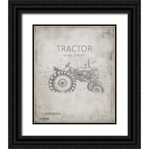 Industrail Farm Tractor Blue Print_BW2 Black Ornate Wood Framed Art Print with Double Matting by LightBoxJournal