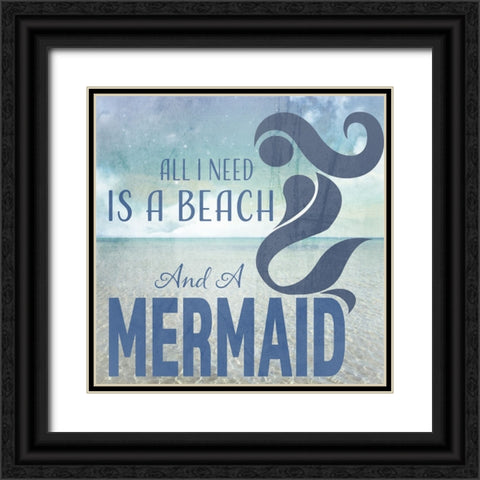 Signs_SeaLife_Typography_BeachAndAMermaid Black Ornate Wood Framed Art Print with Double Matting by LightBoxJournal