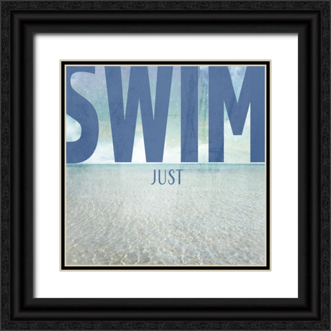Signs_SeaLife_Typography_JustSwim Black Ornate Wood Framed Art Print with Double Matting by LightBoxJournal