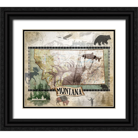 Vintage State Montana Black Ornate Wood Framed Art Print with Double Matting by LightBoxJournal