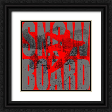 Extreme Snowboarder Word Collage Board Black Ornate Wood Framed Art Print with Double Matting by LightBoxJournal
