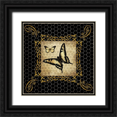 Golden Butterflies Black Ornate Wood Framed Art Print with Double Matting by LightBoxJournal