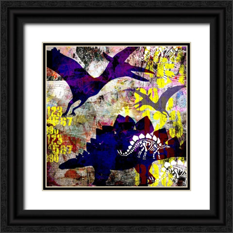 Painted Dino 01 Grunge Black Ornate Wood Framed Art Print with Double Matting by LightBoxJournal