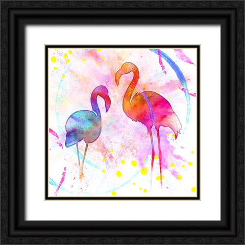 Painted Pink Flamingo Black Ornate Wood Framed Art Print with Double Matting by LightBoxJournal