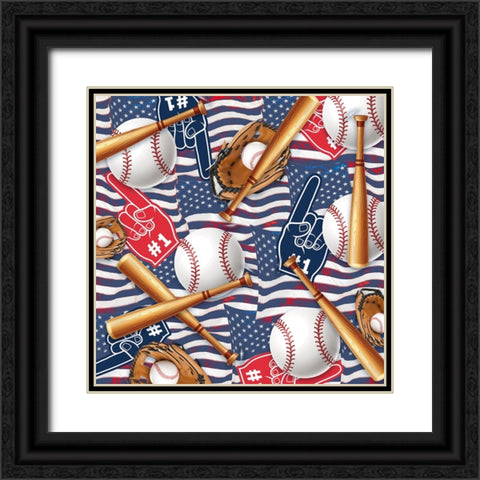 American Baseball Pattern 03 Black Ornate Wood Framed Art Print with Double Matting by LightBoxJournal