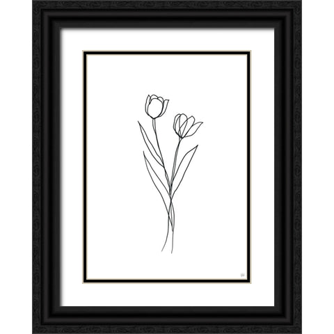 Line Tulips 1 Black Ornate Wood Framed Art Print with Double Matting by Line and Brush