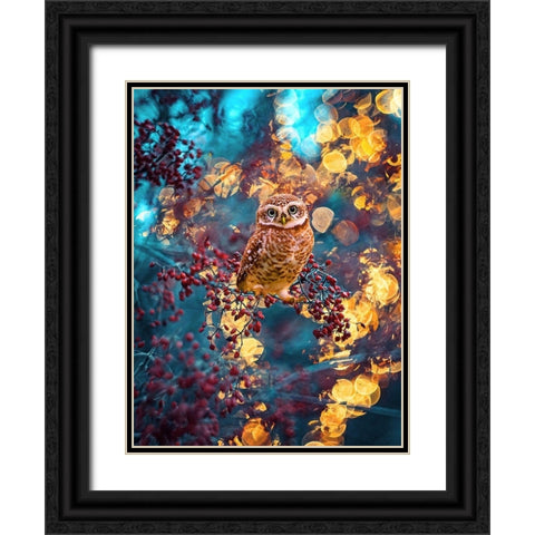 Owl Bokeh Black Ornate Wood Framed Art Print with Double Matting by Love Grams