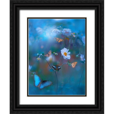 Blue Garden Black Ornate Wood Framed Art Print with Double Matting by Love Grams