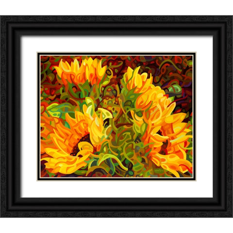 Four Sunflowers Black Ornate Wood Framed Art Print with Double Matting by Budan, Mandy