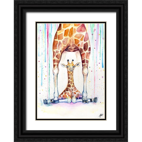 Gorgeous Giraffes (Rain) Black Ornate Wood Framed Art Print with Double Matting by Allante, Marc