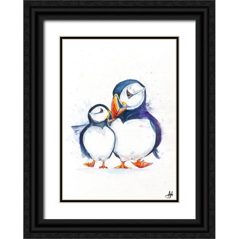 Parading Puffins (Signed) Black Ornate Wood Framed Art Print with Double Matting by Allante, Marc