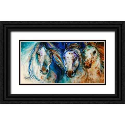 3 Wild Appaloosa Horses Black Ornate Wood Framed Art Print with Double Matting by Baldwin, Marcia