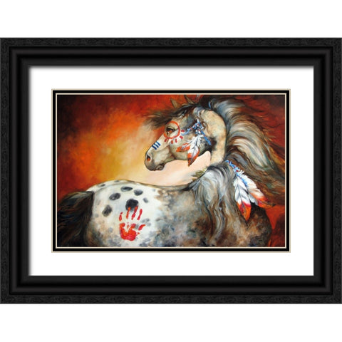 4 Feathers Indian War Pony Black Ornate Wood Framed Art Print with Double Matting by Baldwin, Marcia