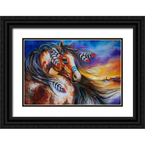5 Feathers Indian War Horse Black Ornate Wood Framed Art Print with Double Matting by Baldwin, Marcia