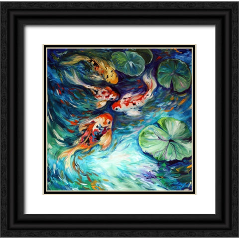 Dancing Colors Koi Black Ornate Wood Framed Art Print with Double Matting by Baldwin, Marcia