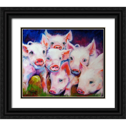 Half Dozen Piglets Black Ornate Wood Framed Art Print with Double Matting by Baldwin, Marcia