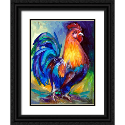 Rooster One Black Ornate Wood Framed Art Print with Double Matting by Baldwin, Marcia