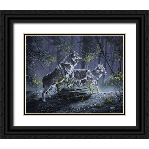 Wolf Pack Black Ornate Wood Framed Art Print with Double Matting by Harvill, Marc