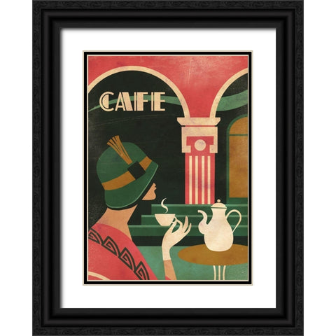 Art Deco Cafe Black Ornate Wood Framed Art Print with Double Matting by Wickstrom, Martin