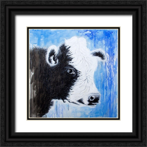 Black and White Cow Black Ornate Wood Framed Art Print with Double Matting by Wickstrom, Martin