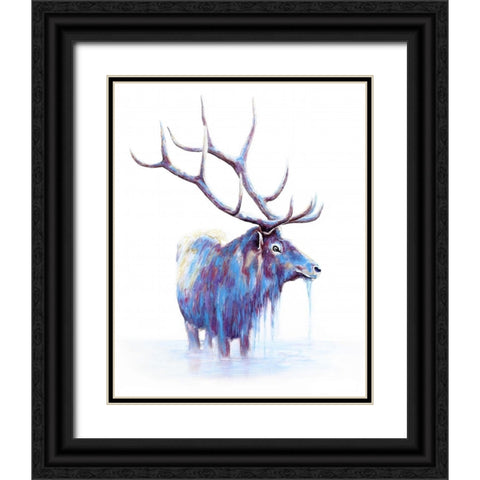 Elk in Water Black Ornate Wood Framed Art Print with Double Matting by Wickstrom, Martin
