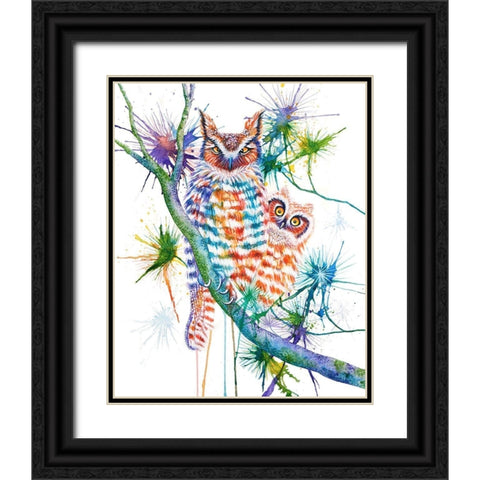 Momma and Baby Owl Black Ornate Wood Framed Art Print with Double Matting by Wickstrom, Martin