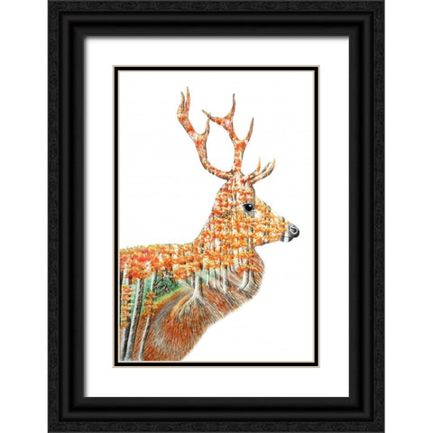 Spirit of the Forest Deer Landscape Black Ornate Wood Framed Art Print with Double Matting by Wickstrom, Martin