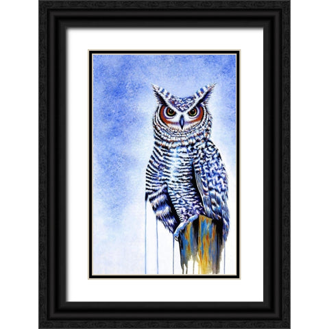 Great Horned Owl In Blue Black Ornate Wood Framed Art Print with Double Matting by Wickstrom, Martin