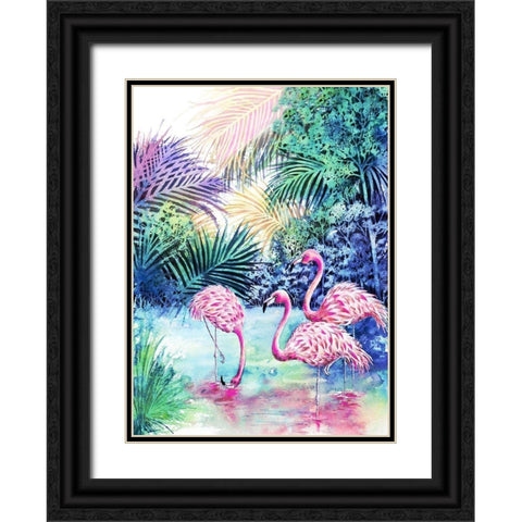 Three Flamingos Black Ornate Wood Framed Art Print with Double Matting by Wickstrom, Martin