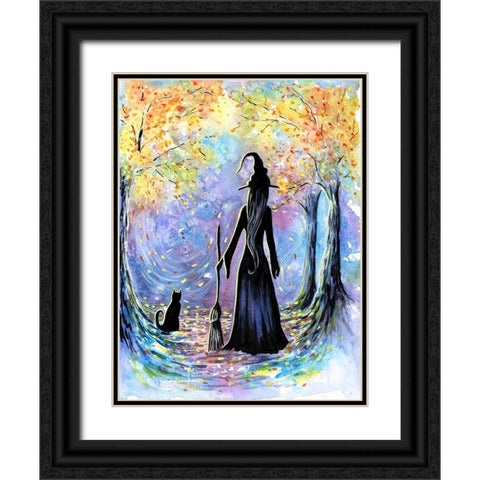 Witch and Black Cat Black Ornate Wood Framed Art Print with Double Matting by Wickstrom, Martin