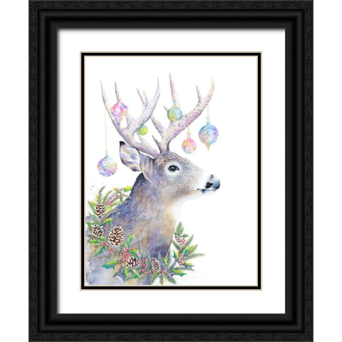 Holiday Deer Black Ornate Wood Framed Art Print with Double Matting by Wickstrom, Martin