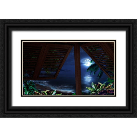 Tropical Dream Moon View Black Ornate Wood Framed Art Print with Double Matting by Murray Henderson Fine Art