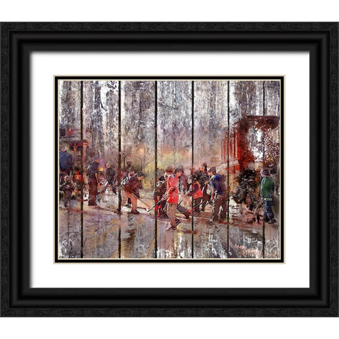 Street Hockey On Boards Black Ornate Wood Framed Art Print with Double Matting by Murray Henderson Fine Art