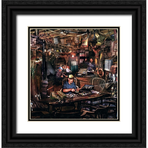 Fishin Man Cave Black Ornate Wood Framed Art Print with Double Matting by Murray Henderson Fine Art