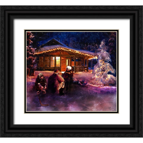 Pond Hockey Black Ornate Wood Framed Art Print with Double Matting by Murray Henderson Fine Art