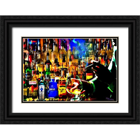 Print Bar Scene Black Ornate Wood Framed Art Print with Double Matting by Murray Henderson Fine Art