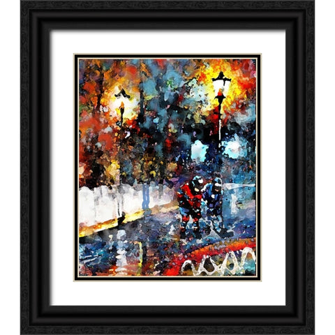 Abstract Hockey Kids1 Black Ornate Wood Framed Art Print with Double Matting by Murray Henderson Fine Art