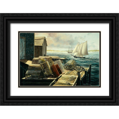 Lobster Pots New England Black Ornate Wood Framed Art Print with Double Matting by Boehme, Nicky