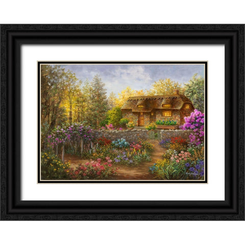 Cottage Garden in Full Bloom  Black Ornate Wood Framed Art Print with Double Matting by Boehme, Nicky