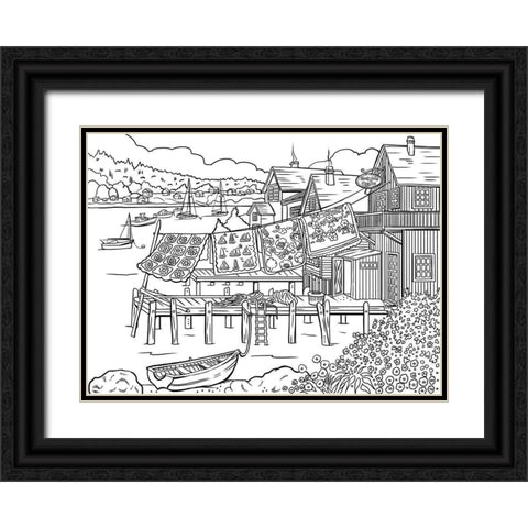 Dock Side Quilts LINE ART Black Ornate Wood Framed Art Print with Double Matting by Boehme, Nicky