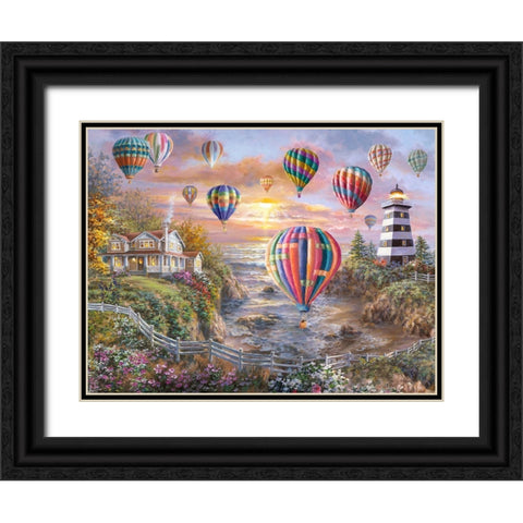 Balloons Over Cottage Cove Black Ornate Wood Framed Art Print with Double Matting by Boehme, Nicky
