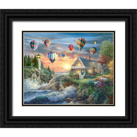 Balloons over Sunset Cove Black Ornate Wood Framed Art Print with Double Matting by Boehme, Nicky