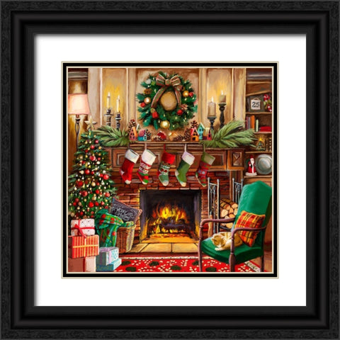 Fireside Christmas Black Ornate Wood Framed Art Print with Double Matting by Boehme, Nicky
