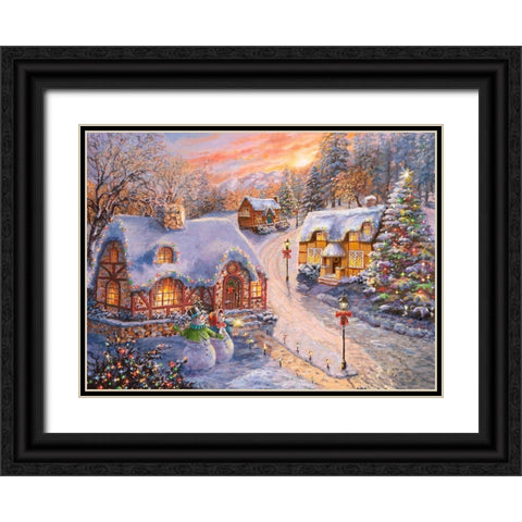 Winter Cottage Glow Black Ornate Wood Framed Art Print with Double Matting by Boehme, Nicky